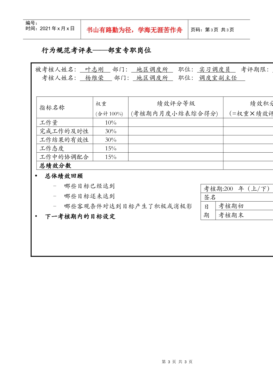 实习调度员专职行为规范考评表格_第3页