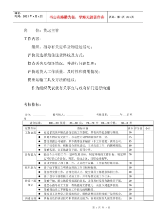 岗位工作内容和年度定性考核指标-货运主管