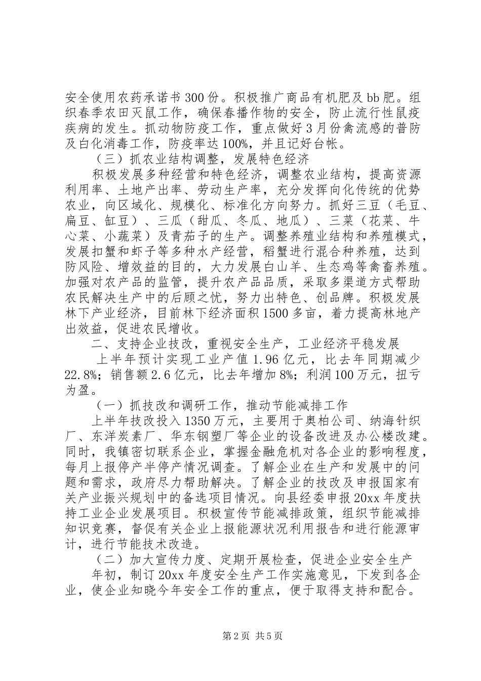 XX镇政府20XX年上半年工作总结及下半年工作计划_第2页