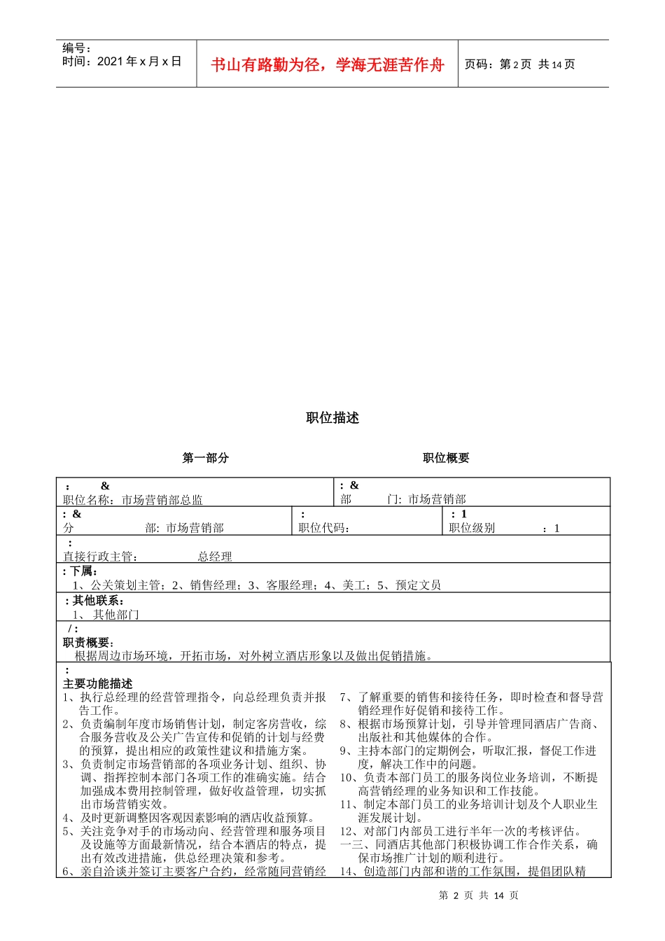 市场营销部岗位职责说明书_第2页