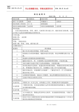 培训学校岗位说明书