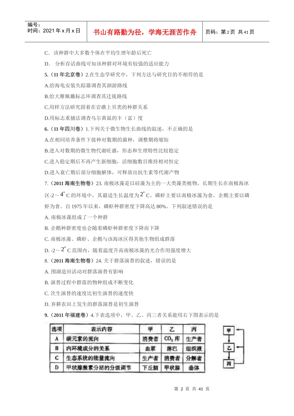 专题十种群_群落_生态系统及生态系统和生态环境的保护（DOC40页）_第2页