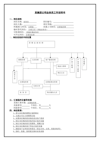 某集团公司业务员工作说明书