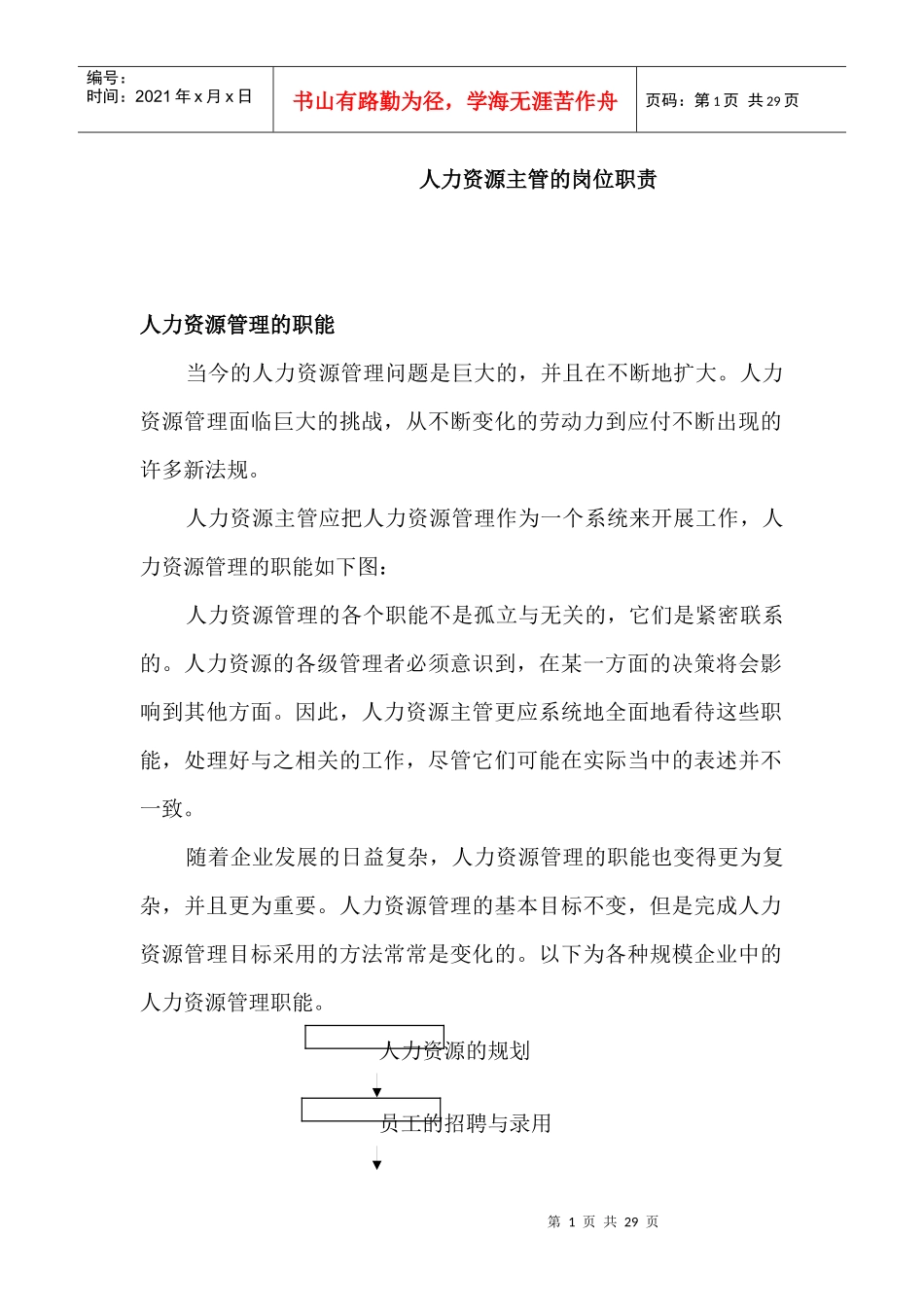 企业人力资源各部门主管的岗位职责_第1页