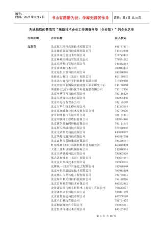 附件：各地抽取的需填写“高新技术企业工作调查问卷（企业版）”