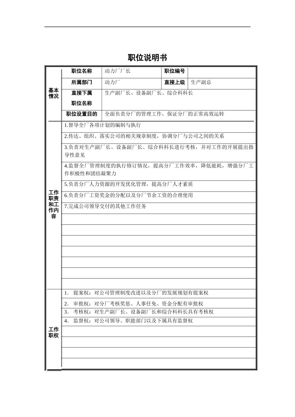 动力厂厂长职位说明书_第1页