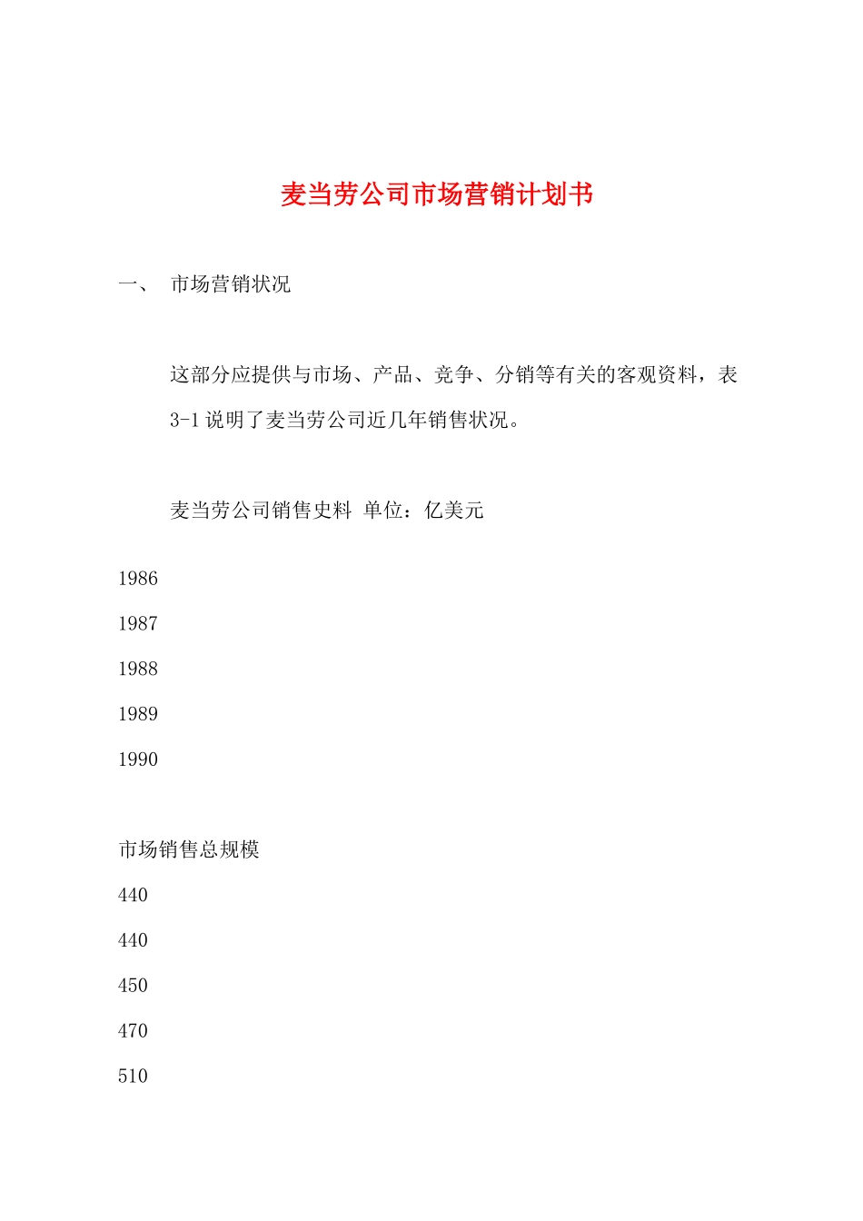 麦当劳公司市场营销计划_第1页