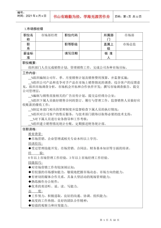 企业市场营销部门职位说明书大全1