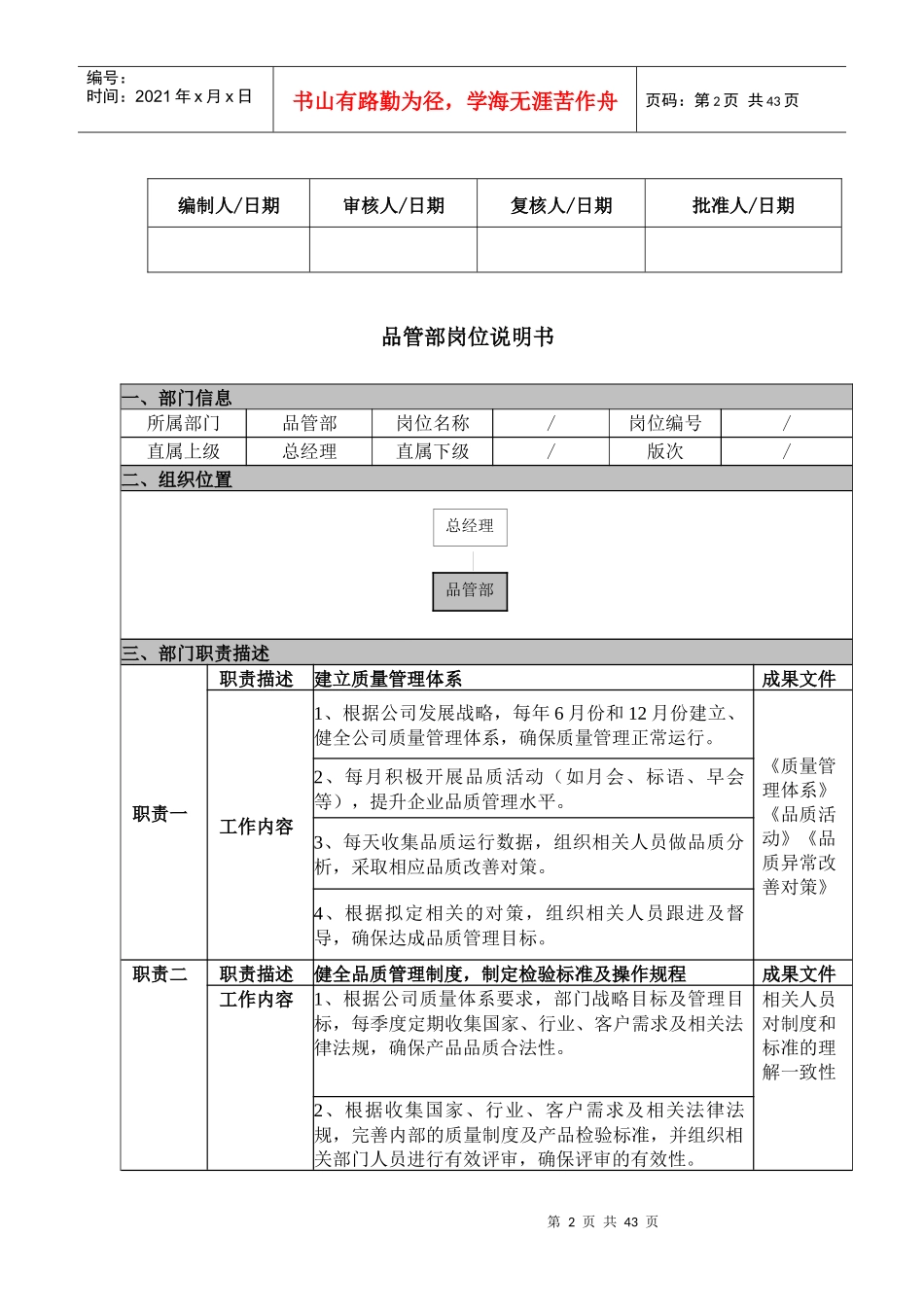 品管部岗位职责说明书_第2页