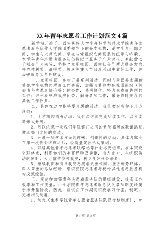 XX年青年志愿者工作计划范文4篇
