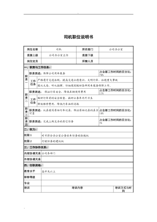 华北光学仪器公司办公室司机职位说明书