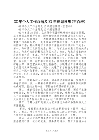 XX年个人工作总结及XX年规划设想(王百群)