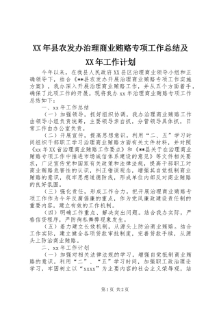 XX年县农发办治理商业贿赂专项工作总结及XX年工作计划