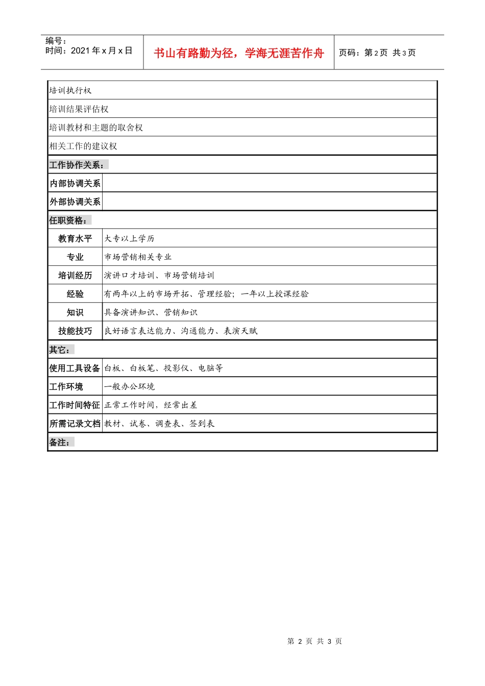 制鞋企业综合部培训岗位说明书_第2页