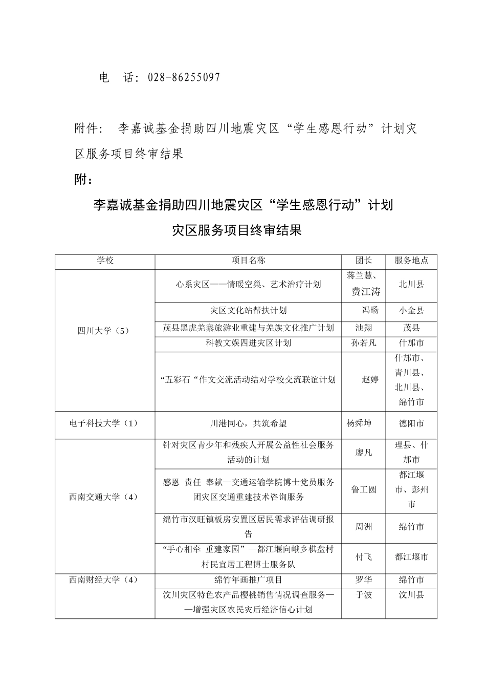 李嘉诚基金捐助四川地震灾区“学生感恩行动”计划灾区服务项目_第2页
