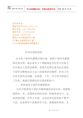 自全县干部作风年剖析材料