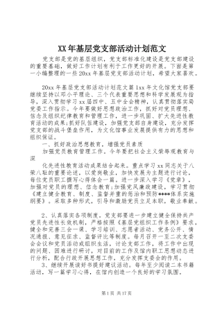 XX年基层党支部活动计划范文