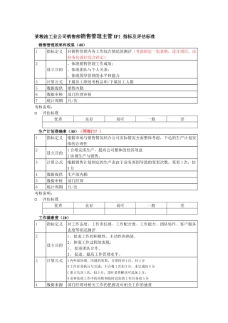某粮油工业公司销售部销售管理主管kpi指标及评估标准