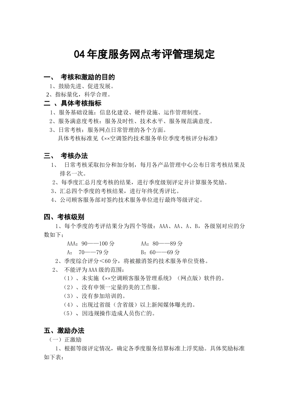 服务网点考评管理规定_第1页