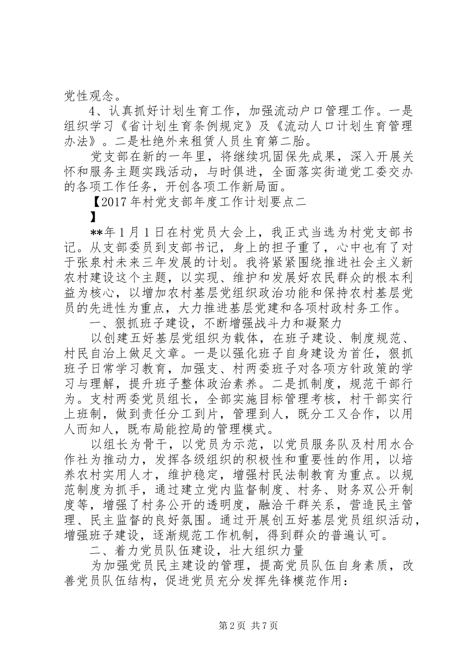 XX年村党支部年度工作计划要点_第2页