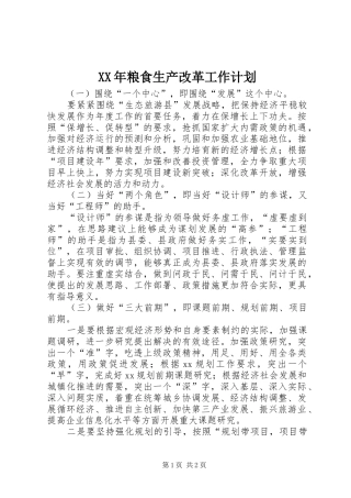 XX年粮食生产改革工作计划