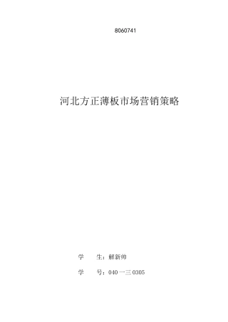 河北方正薄板市场营销策略