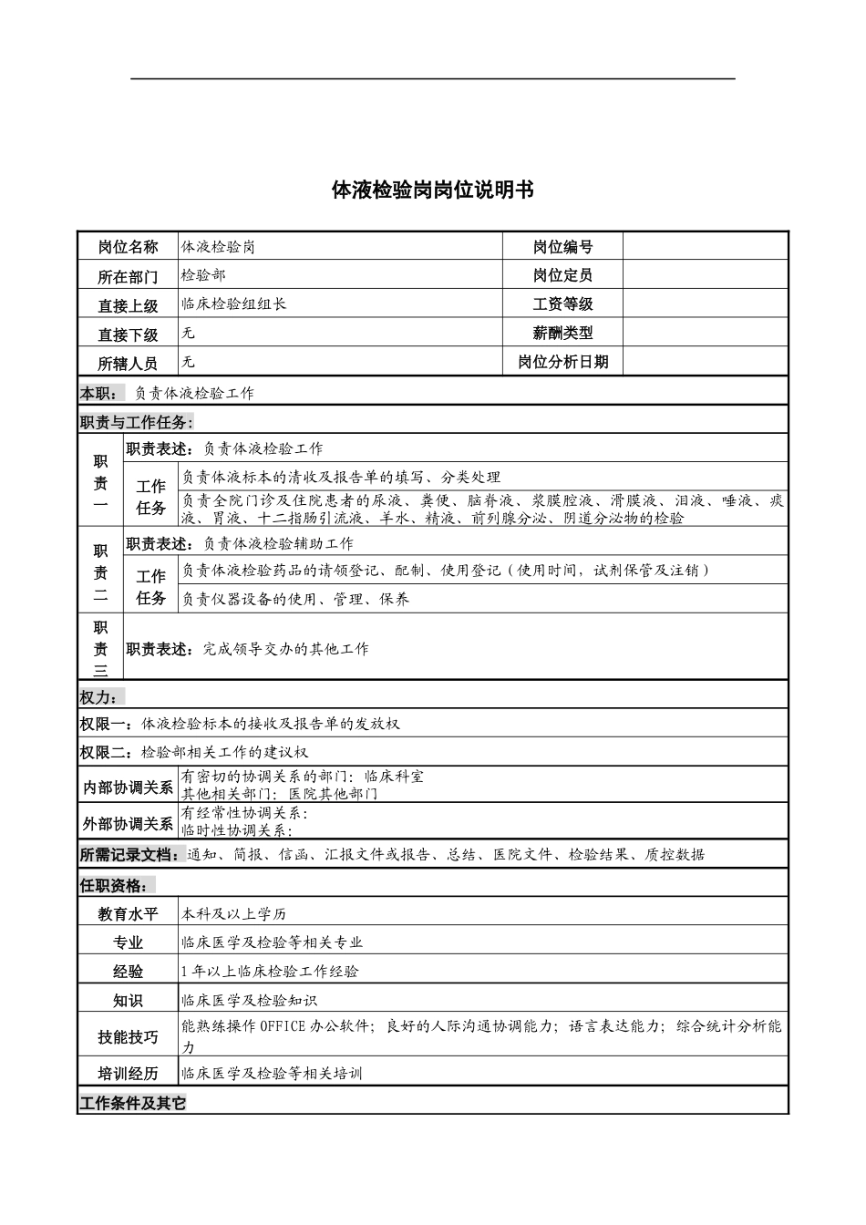 体液检验岗岗位说明书_第1页