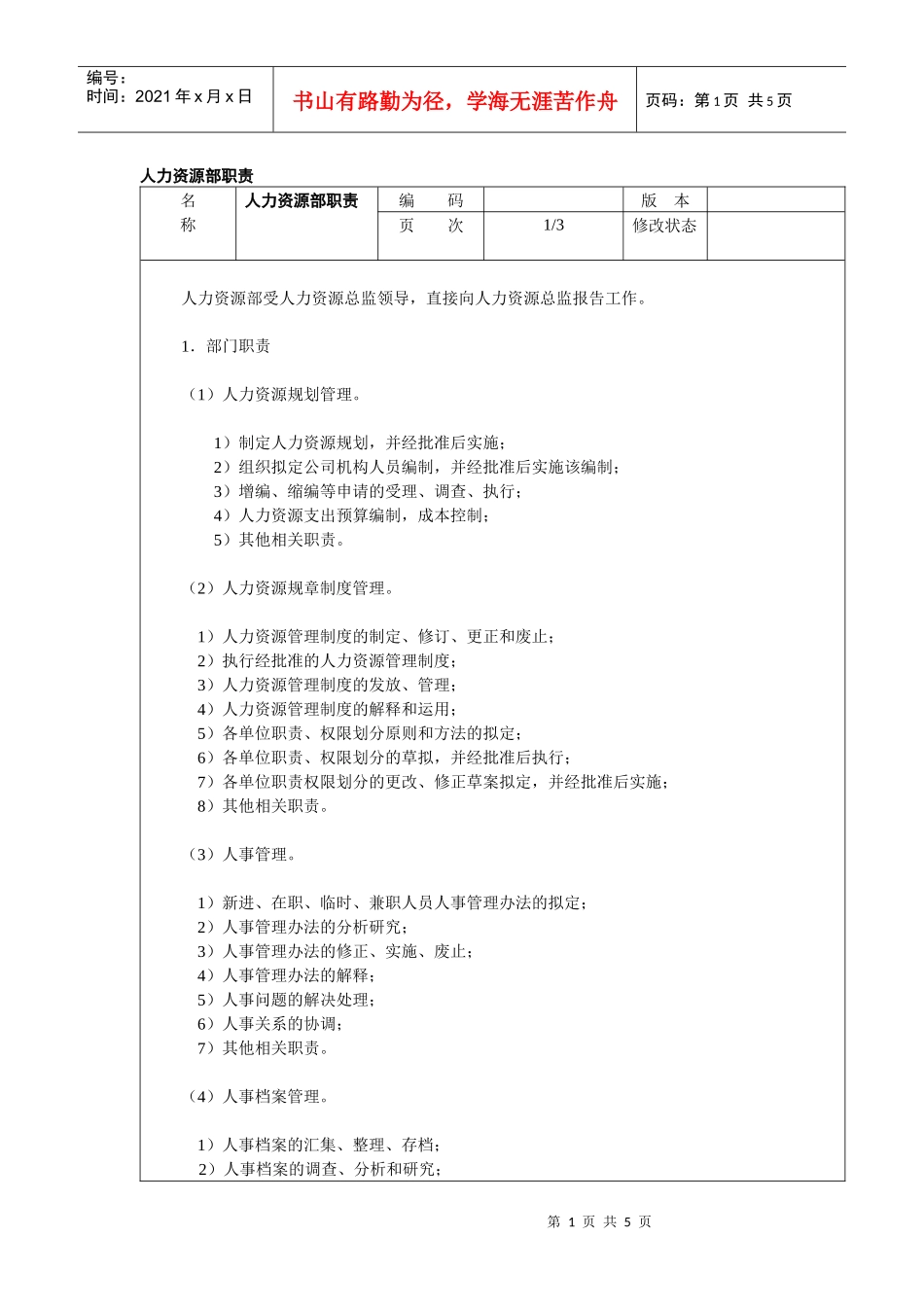 人力资源部职责_第1页