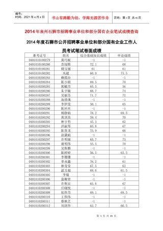 X年泉州石狮市招聘事业单位和部分国有企业笔试成绩