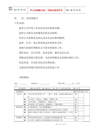 岗位工作内容和年度定性考核指标-总经理秘书