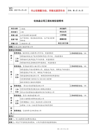 化妆品公司工场长岗位说明书.