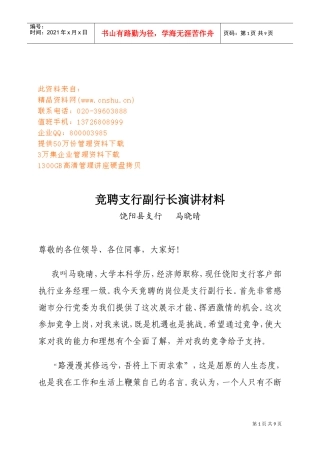 竞聘支行副行长演讲材料大全