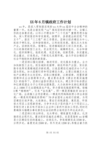 XX年6月镇政府工作计划