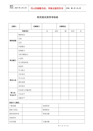 人力资源-20225表单：职员面试录用考核表HF305
