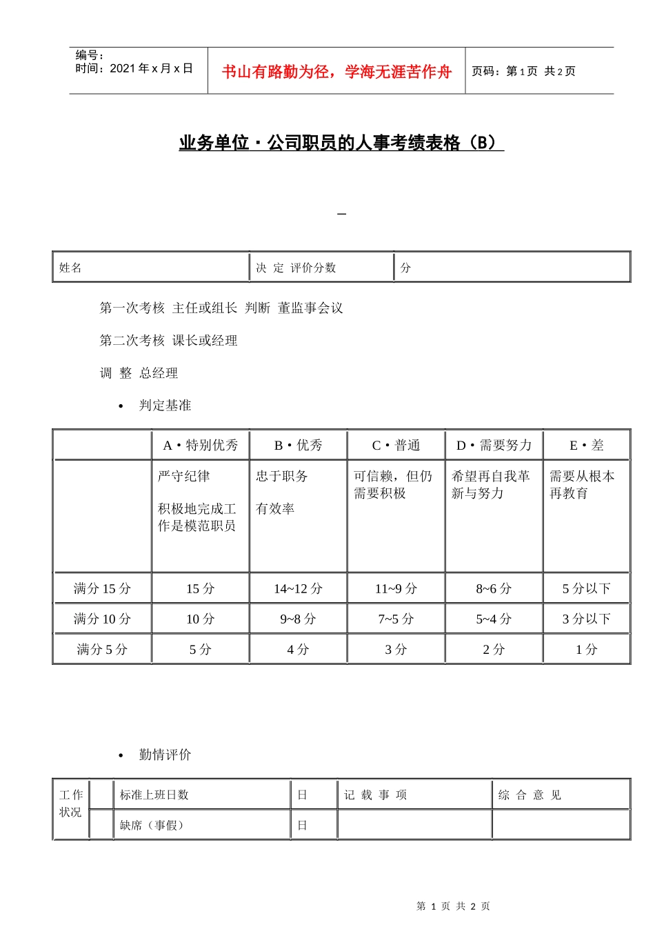 业务单位·公司职员的人事考绩表格（B）(1)_第1页