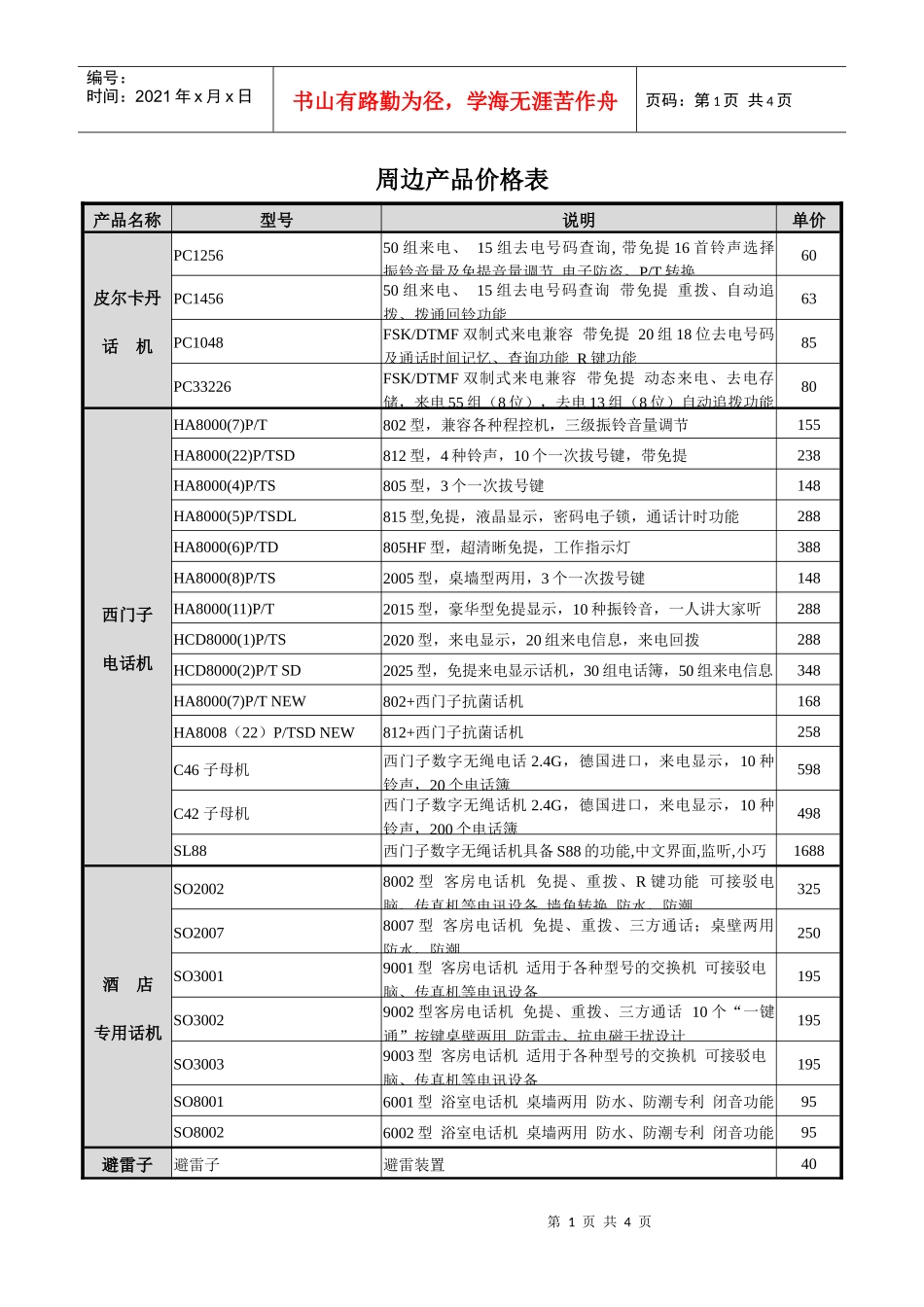 周边产品价格表_第1页