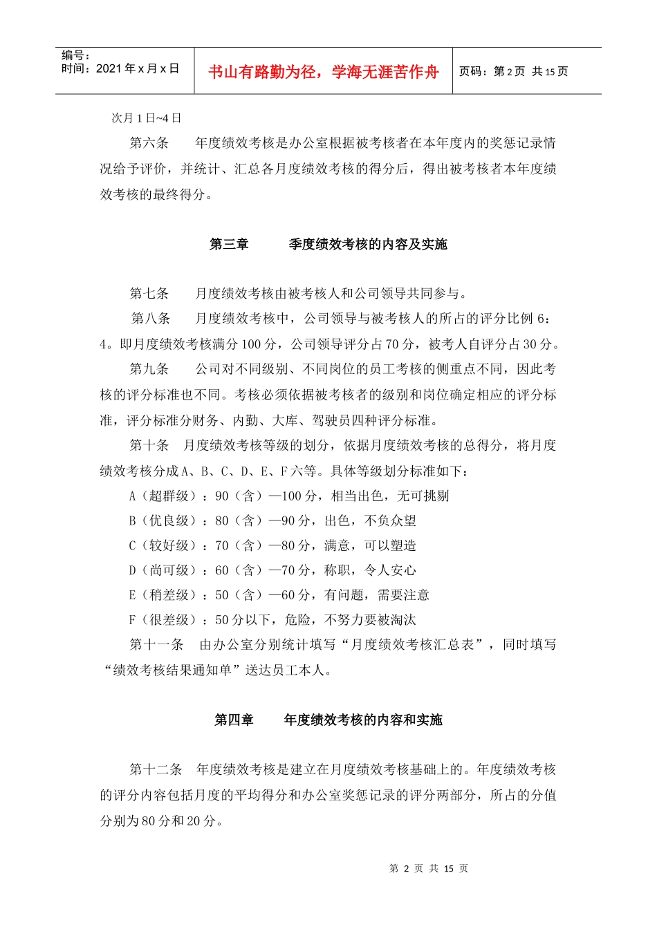公司办公员工绩效考核办法_第2页