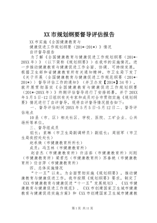 XX市规划纲要督导评估报告