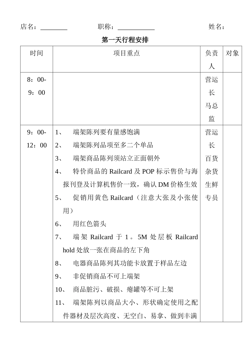 某商场营运部门第门店巡检行程安排（ 7）_第1页