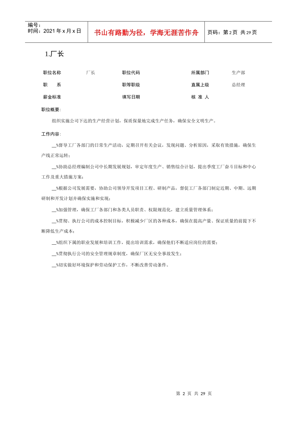 公司生产部岗位说明书_第2页