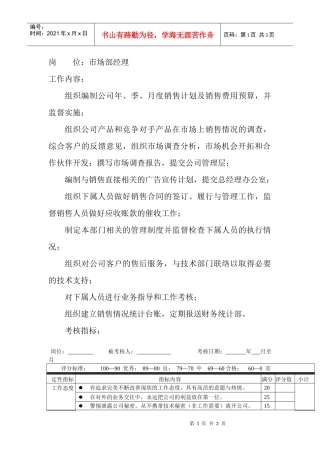 岗位工作内容和年度定性考核指-市场部经理