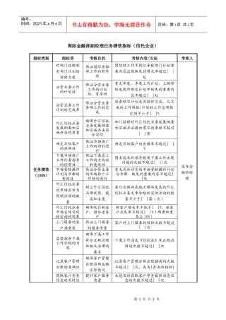 国际金融部副经理任务绩效指标信托企业