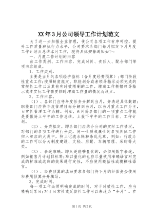 XX年3月公司领导工作计划范文