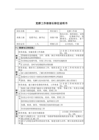 党群工作部部长职位说明书