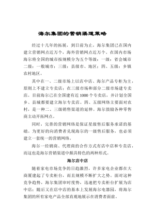 海尔集团的营销渠道策略论述