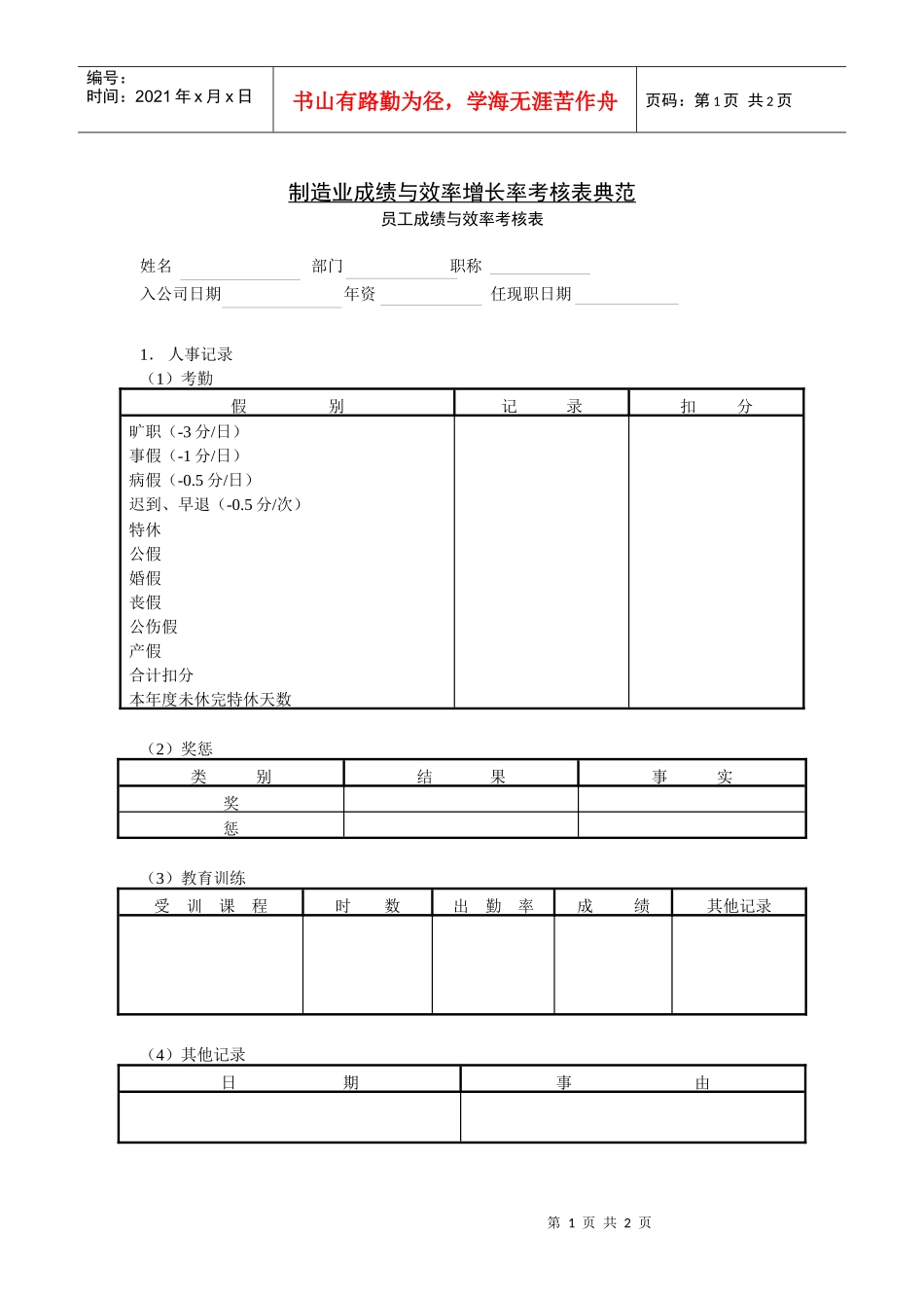 制造业成绩与效率增长率考核表典范_第1页