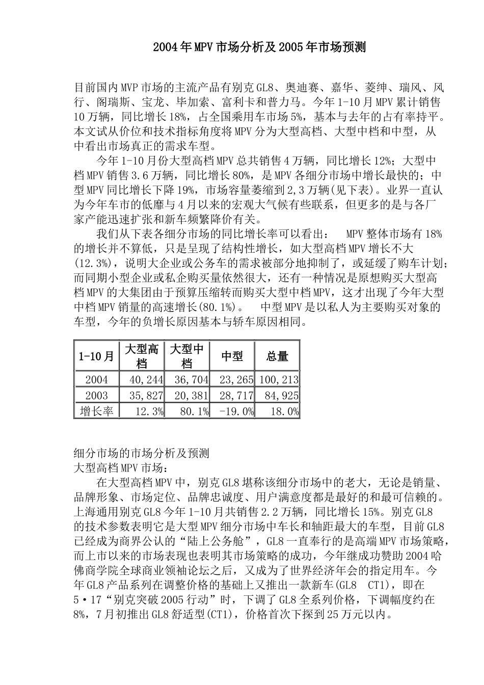 某某年MPV市场分析及某某年市场预测_第1页