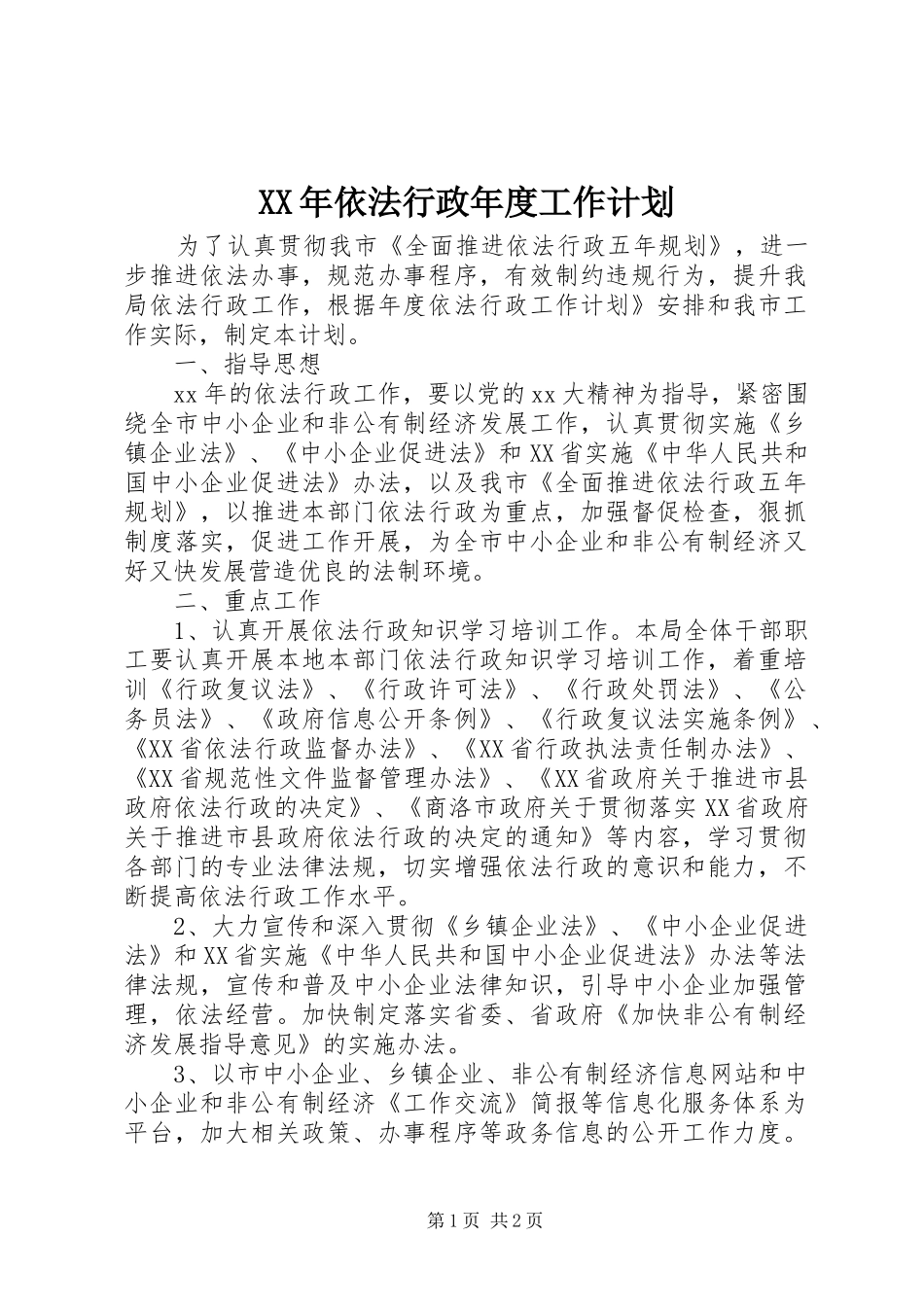 XX年依法行政年度工作计划_第1页
