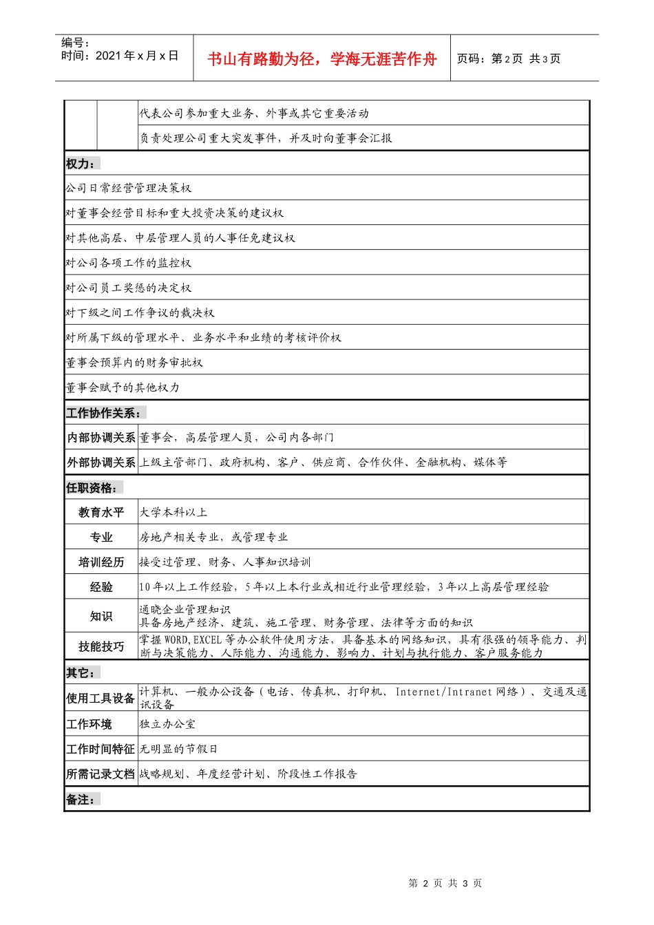 宝地建设集团总裁职务说明书_第2页