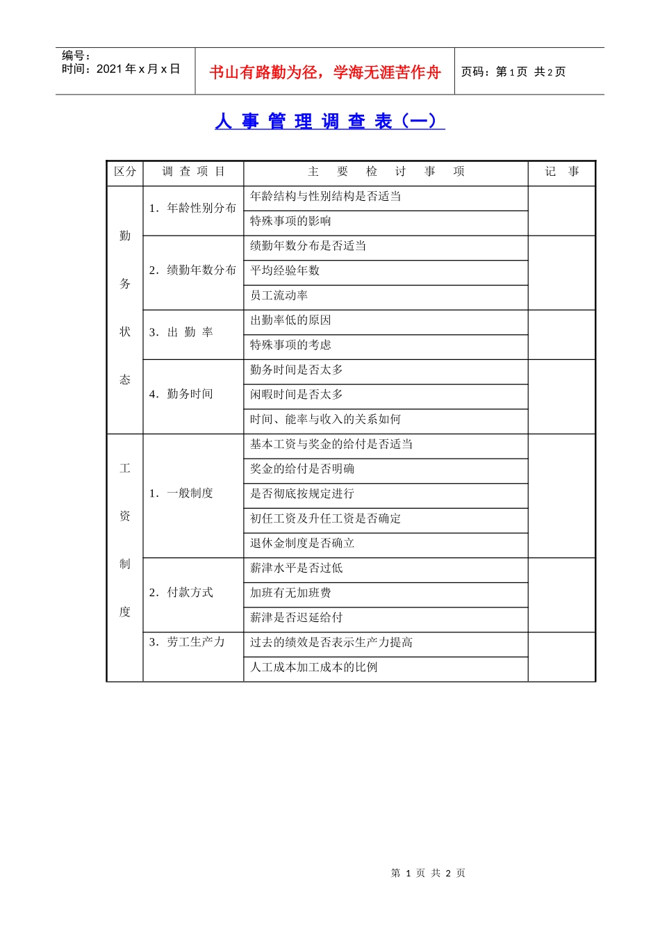 人事管理调查表1_第1页